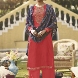 Stylee Lifestyle Coral Tussar Silk Embroidered Dress Material