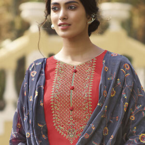 Stylee Lifestyle Coral Tussar Silk Embroidered Dress Material