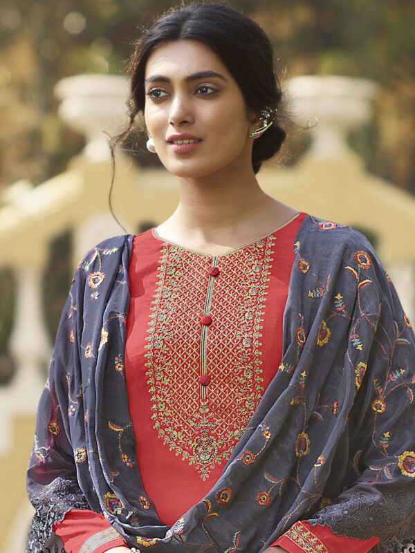 Stylee Lifestyle Coral Tussar Silk Embroidered Dress Material