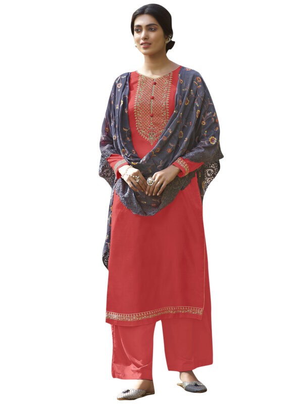 Stylee Lifestyle Coral Tussar Silk Embroidered Dress Material