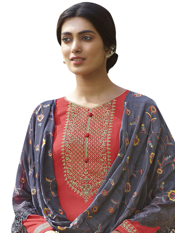 Stylee Lifestyle Coral Tussar Silk Embroidered Dress Material