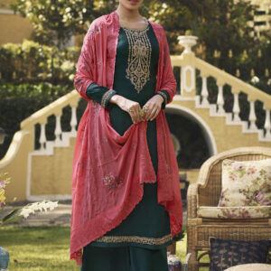 Stylee Lifestyle Teal Tussar Silk Embroidered Dress Material