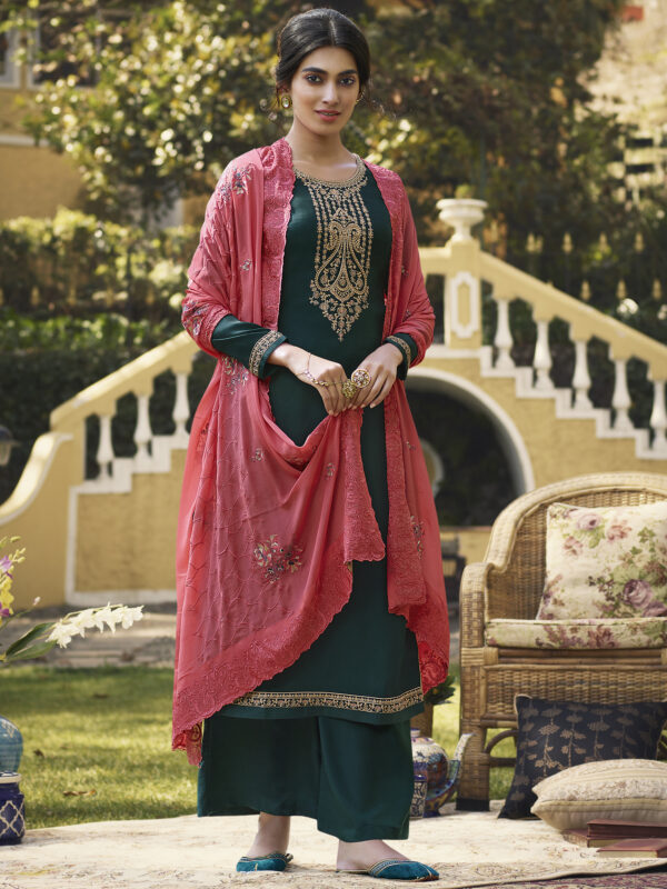 Stylee Lifestyle Teal Tussar Silk Embroidered Dress Material