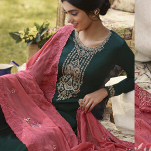 Stylee Lifestyle Teal Tussar Silk Embroidered Dress Material