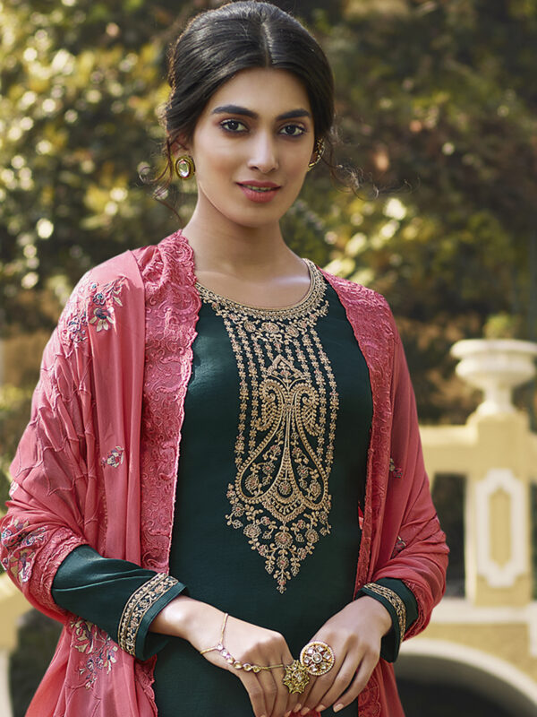 Stylee Lifestyle Teal Tussar Silk Embroidered Dress Material