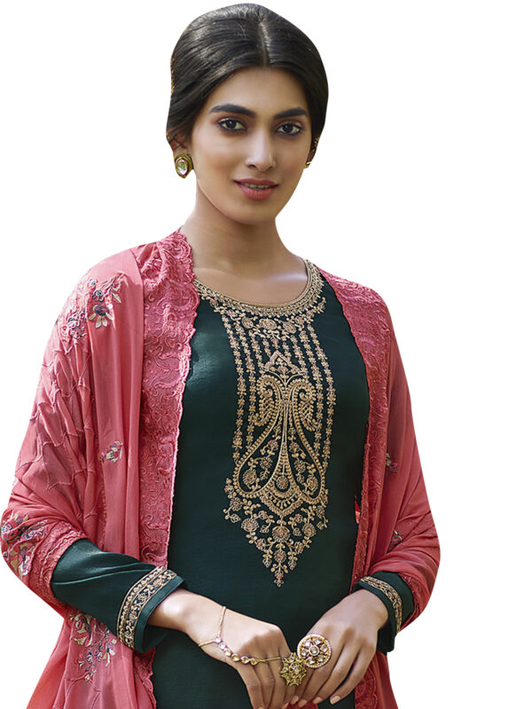 Stylee Lifestyle Teal Tussar Silk Embroidered Dress Material