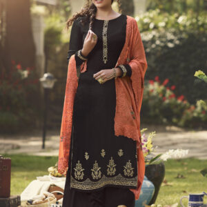 Stylee Lifestyle Brown Tussar Silk Embroidered Dress Material