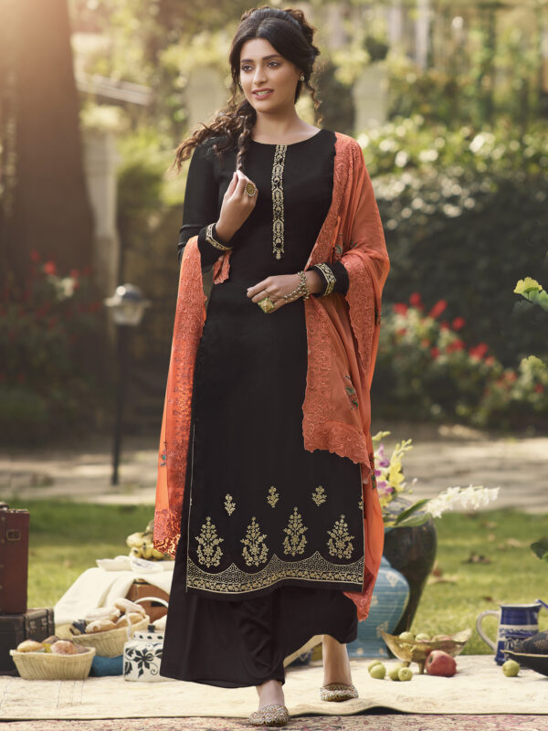 Stylee Lifestyle Brown Tussar Silk Embroidered Dress Material