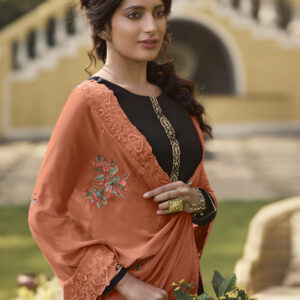 Stylee Lifestyle Brown Tussar Silk Embroidered Dress Material