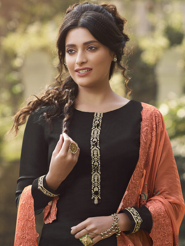 Stylee Lifestyle Brown Tussar Silk Embroidered Dress Material