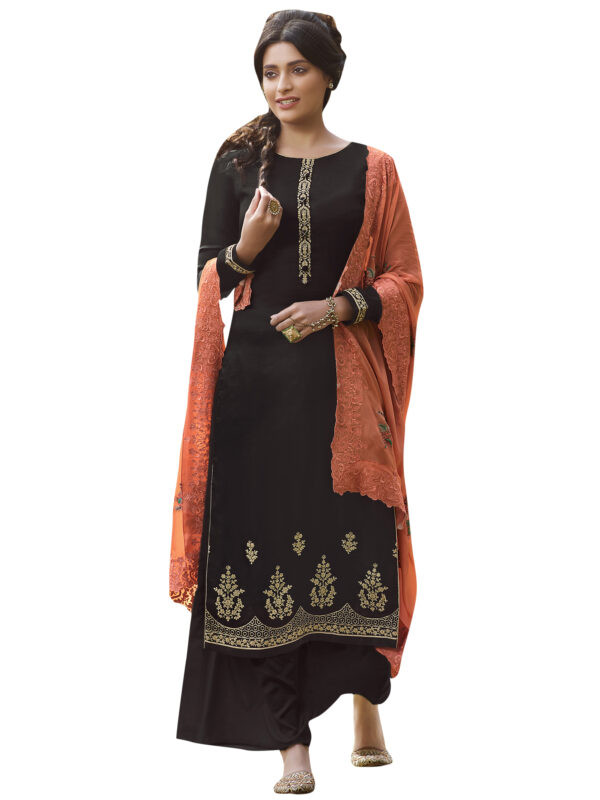 Stylee Lifestyle Brown Tussar Silk Embroidered Dress Material