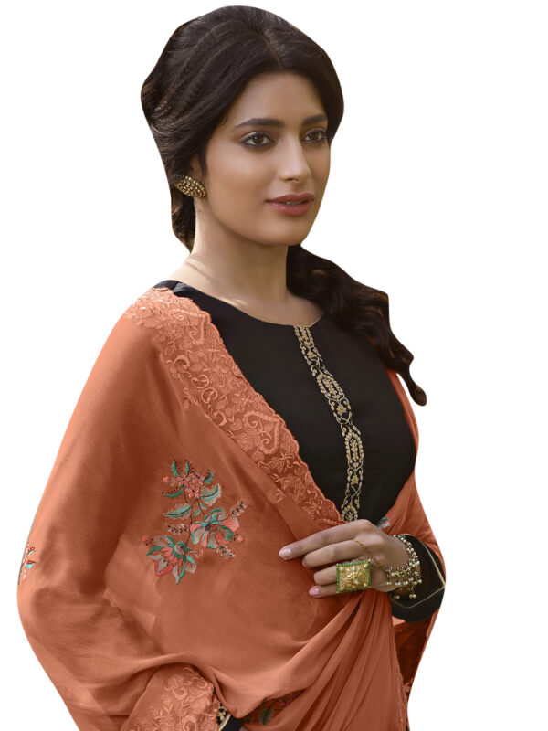 Stylee Lifestyle Brown Tussar Silk Embroidered Dress Material