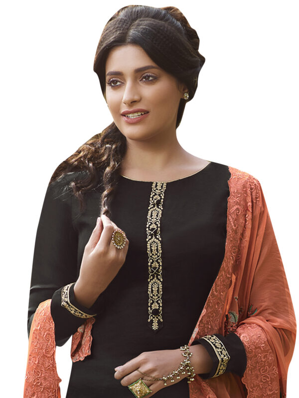 Stylee Lifestyle Brown Tussar Silk Embroidered Dress Material