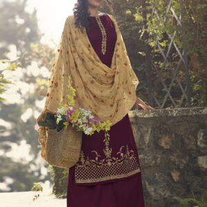 Stylee Lifestyle Wine Tussar Silk Embroidered Dress Material