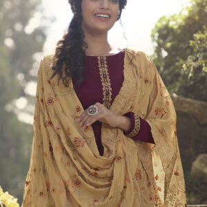 Stylee Lifestyle Wine Tussar Silk Embroidered Dress Material