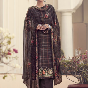 Stylee Lifestyle Brown Jam Satin Embroidered Dress Material