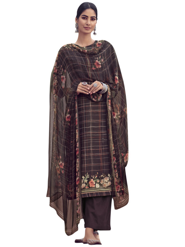 Stylee Lifestyle Brown Jam Satin Embroidered Dress Material