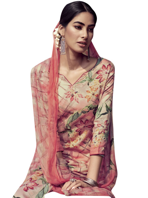 Stylee Lifestyle Peach Jam Satin Embroidered Dress Material