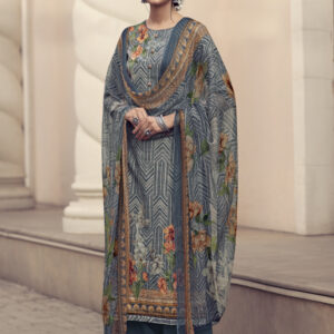 Stylee Lifestyle Blue Jam Satin Embroidered Dress Material