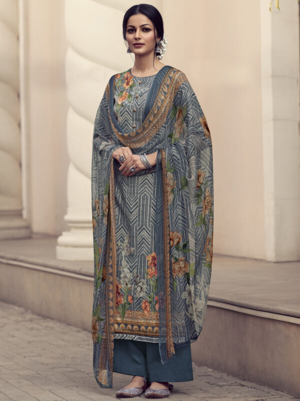 Stylee Lifestyle Blue Jam Satin Embroidered Dress Material