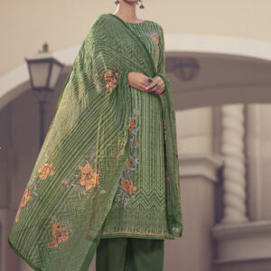 Stylee Lifestyle Green Jam Satin Embroidered Dress Material