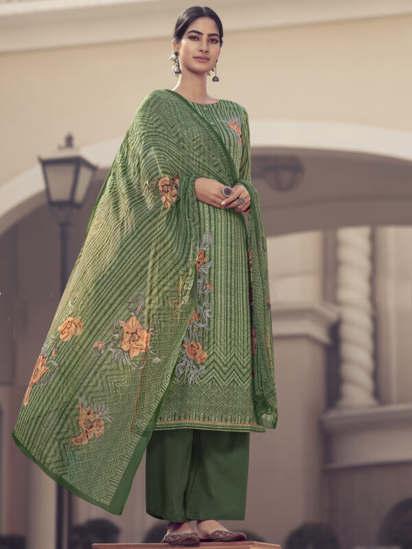 Stylee Lifestyle Green Jam Satin Embroidered Dress Material