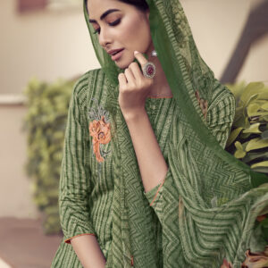 Stylee Lifestyle Green Jam Satin Embroidered Dress Material