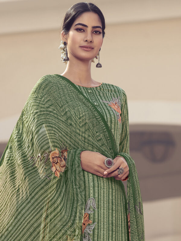 Stylee Lifestyle Green Jam Satin Embroidered Dress Material