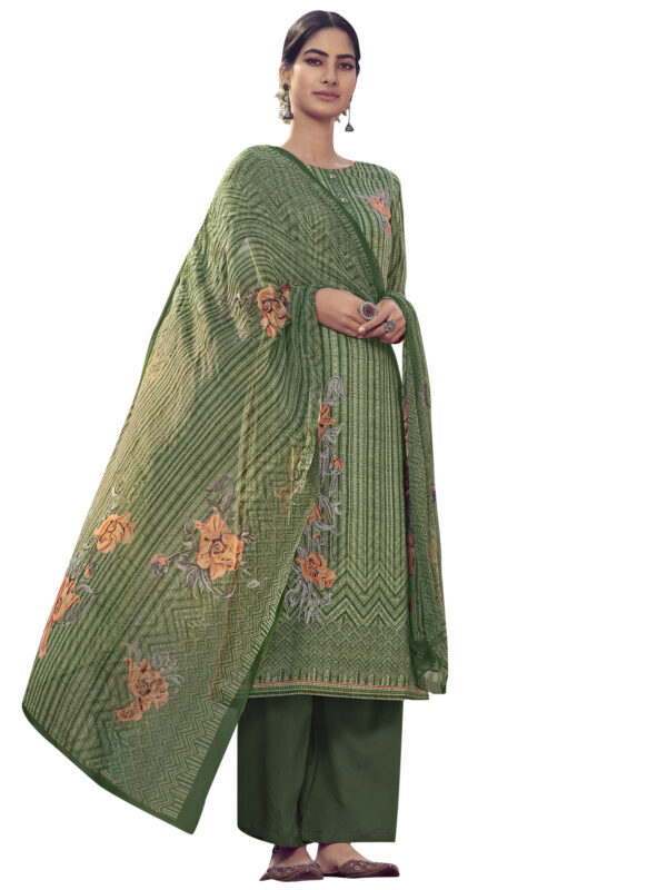 Stylee Lifestyle Green Jam Satin Embroidered Dress Material