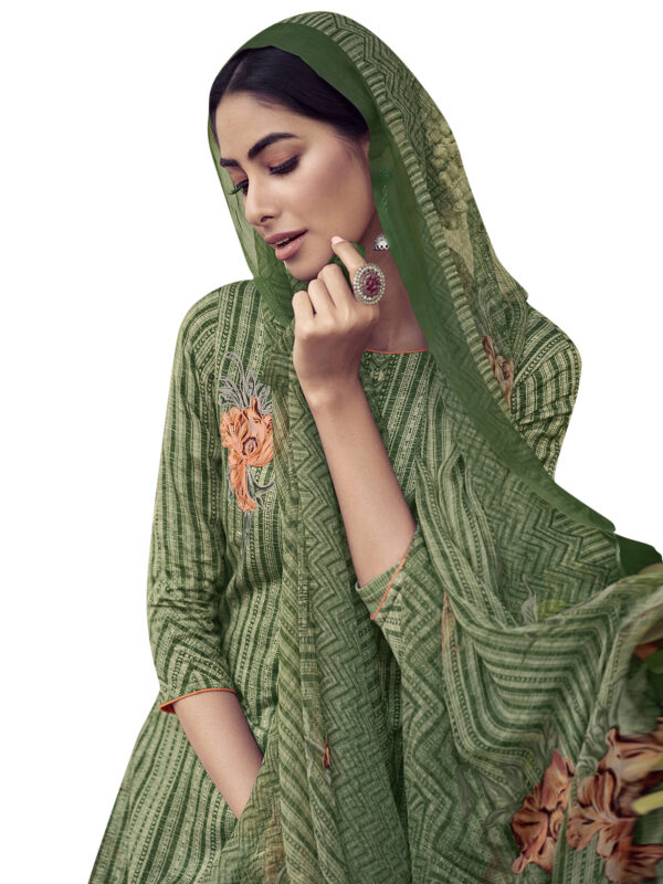 Stylee Lifestyle Green Jam Satin Embroidered Dress Material