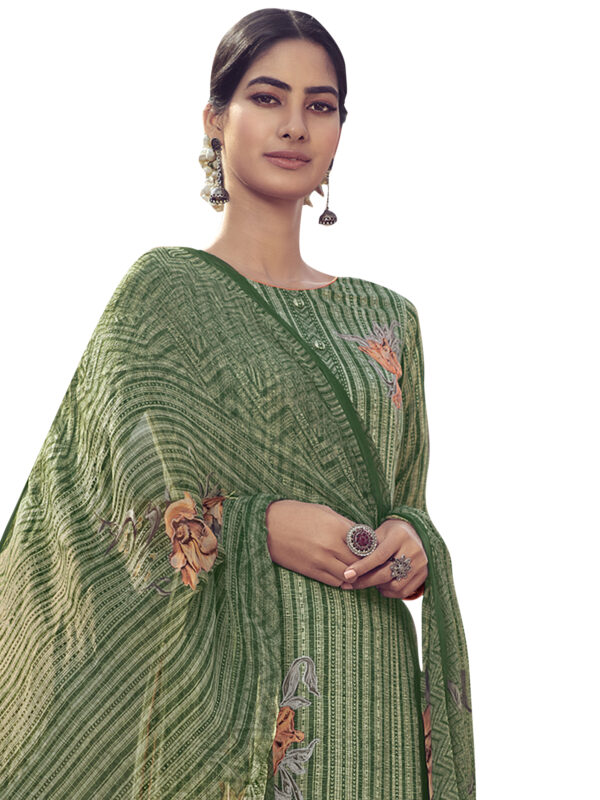 Stylee Lifestyle Green Jam Satin Embroidered Dress Material