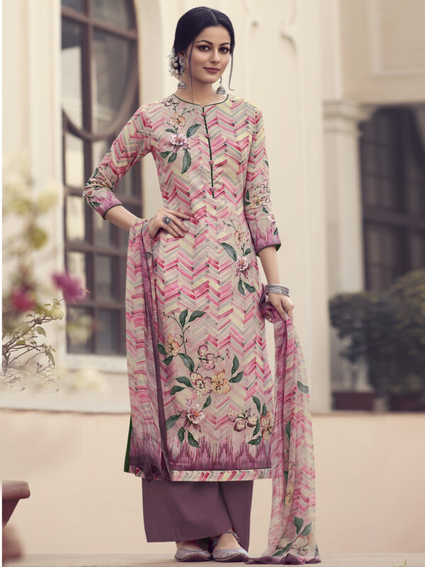 Stylee Lifestyle Pink Jam Satin Embroidered Dress Material