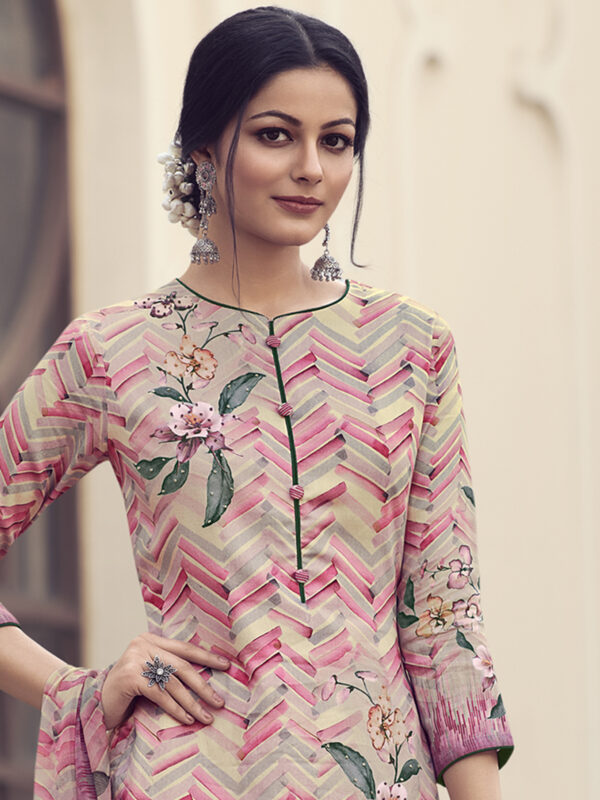 Stylee Lifestyle Pink Jam Satin Embroidered Dress Material