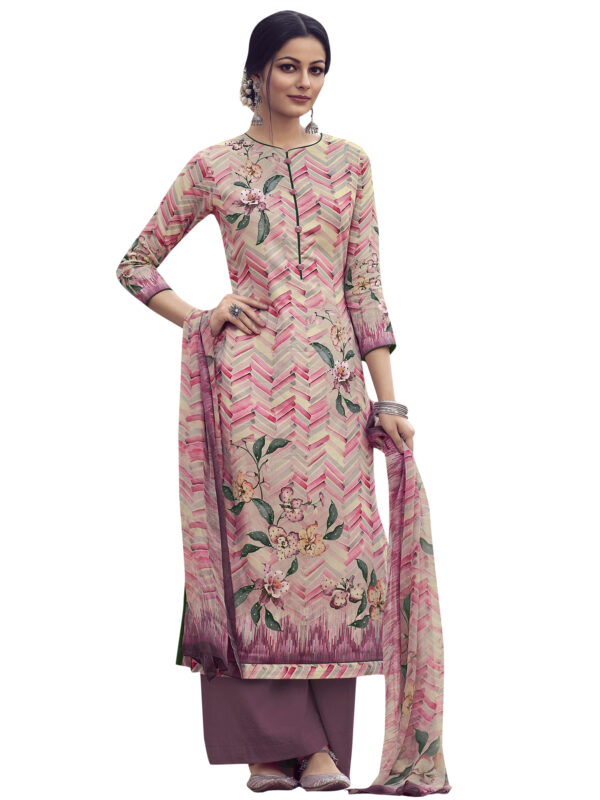 Stylee Lifestyle Pink Jam Satin Embroidered Dress Material