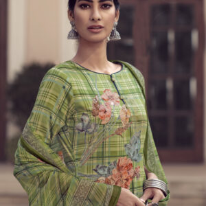 Stylee Lifestyle Green Jam Satin Embroidered Dress Material