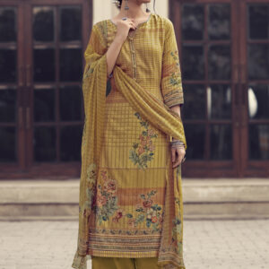 Stylee Lifestyle Yellow Jam Satin Embroidered Dress Material