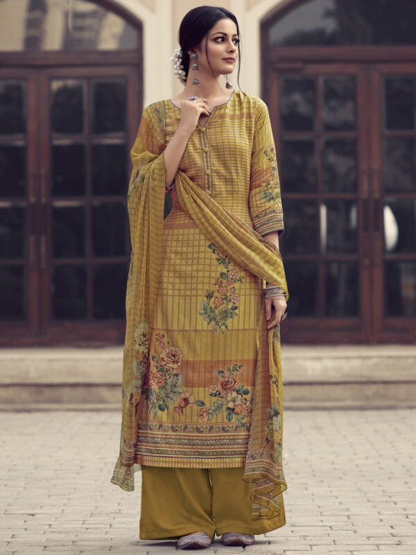 Stylee Lifestyle Yellow Jam Satin Embroidered Dress Material