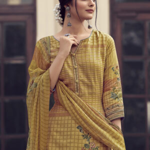 Stylee Lifestyle Yellow Jam Satin Embroidered Dress Material