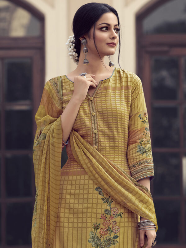 Stylee Lifestyle Yellow Jam Satin Embroidered Dress Material