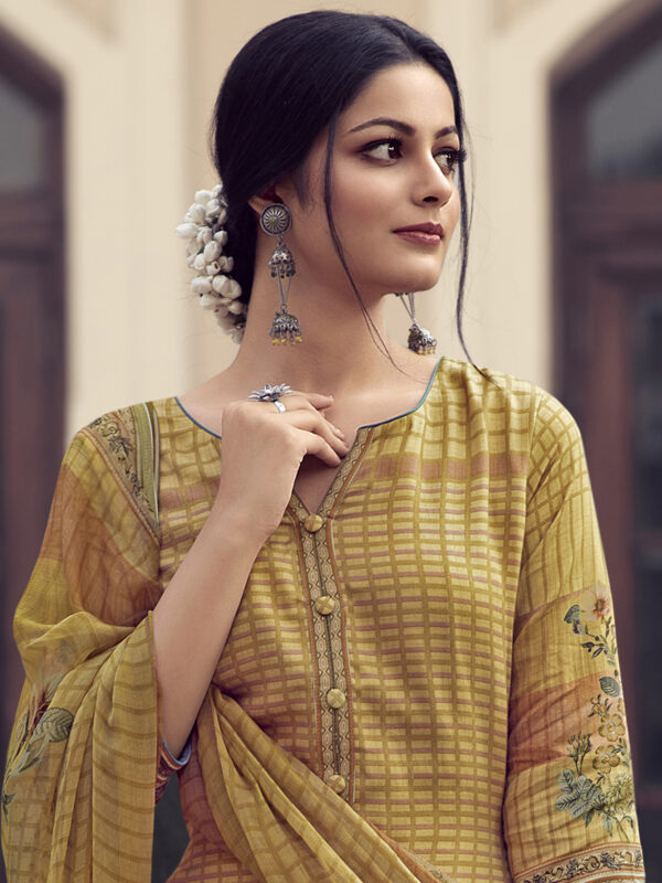 Stylee Lifestyle Yellow Jam Satin Embroidered Dress Material