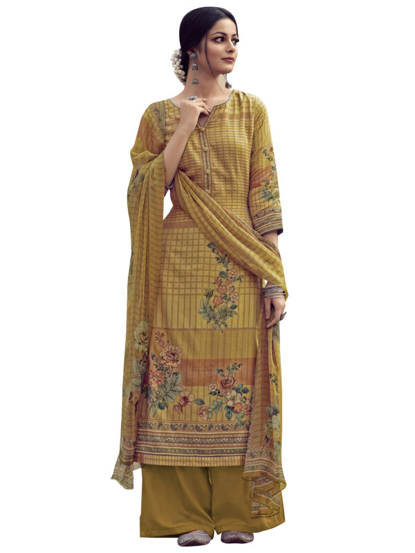 Stylee Lifestyle Yellow Jam Satin Embroidered Dress Material