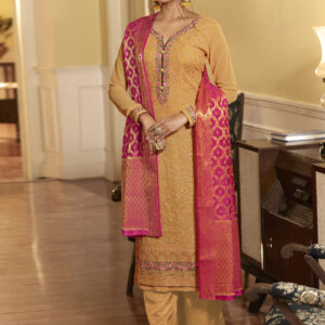 Stylee Lifestyle Yellow Georgette Embroidered Dress Material