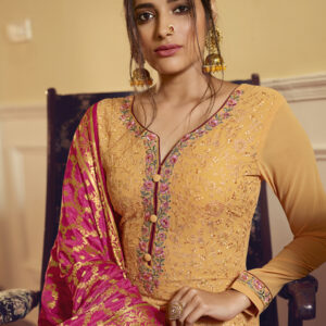 Stylee Lifestyle Yellow Georgette Embroidered Dress Material