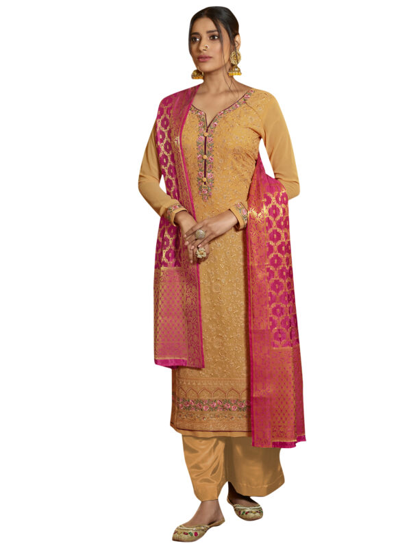 Stylee Lifestyle Yellow Georgette Embroidered Dress Material