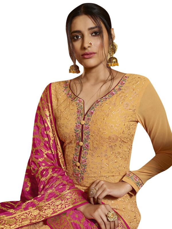 Stylee Lifestyle Yellow Georgette Embroidered Dress Material