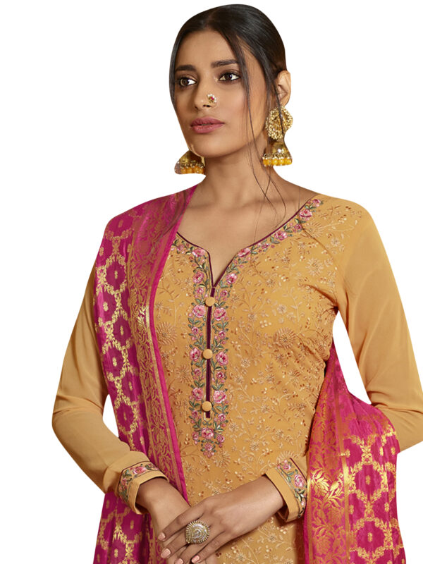 Stylee Lifestyle Yellow Georgette Embroidered Dress Material