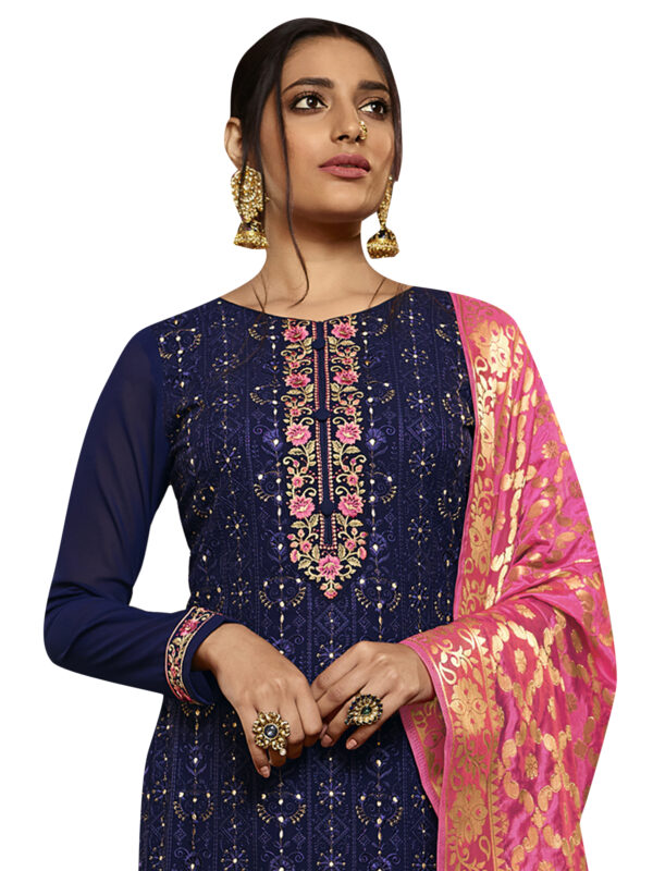 Stylee Lifestyle Navy Blue Georgette Embroidered Dress Material