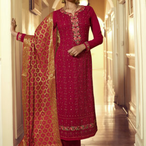 Stylee Lifestyle Red Georgette Embroidered Dress Material