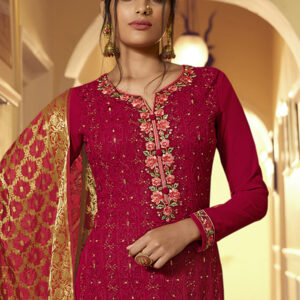 Stylee Lifestyle Red Georgette Embroidered Dress Material