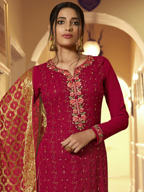 Stylee Lifestyle Red Georgette Embroidered Dress Material